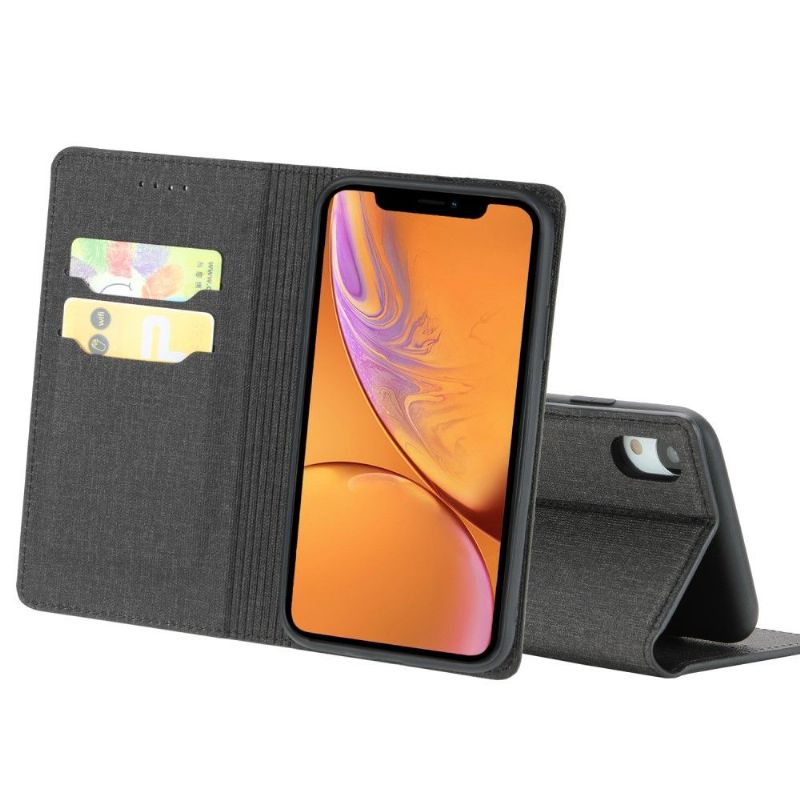 Flip cover iPhone XR effet tissu porte cartes