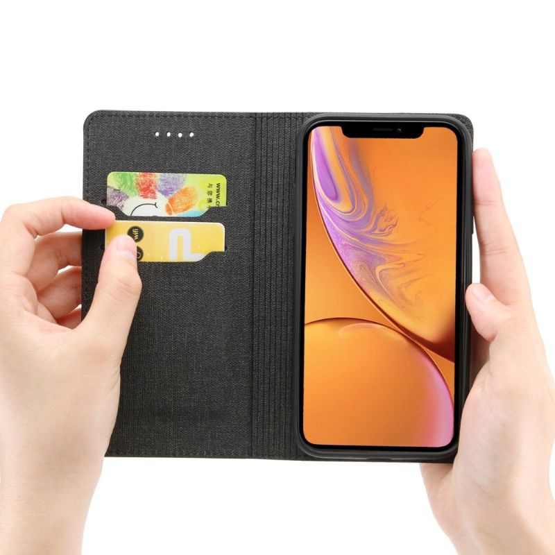 Flip cover iPhone XR effet tissu porte cartes