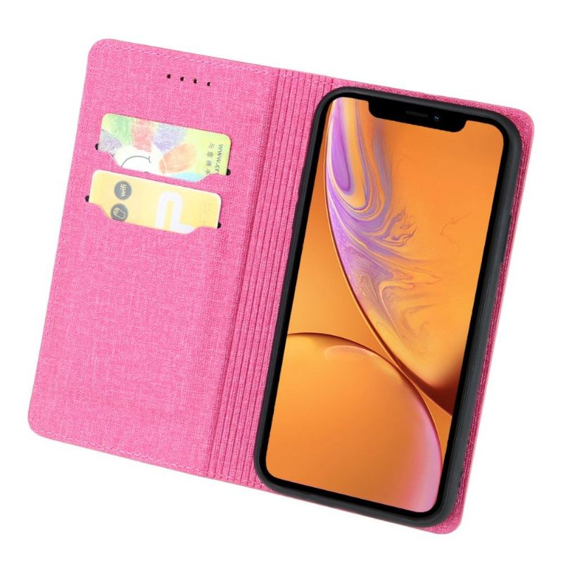 Flip cover iPhone XR effet tissu porte cartes