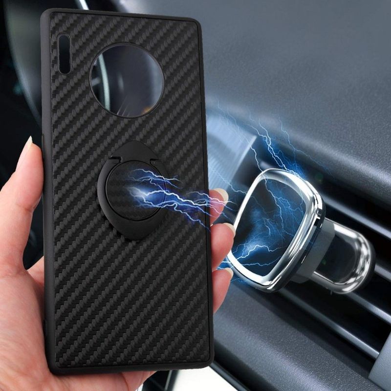 Coque Huawei Mate 30 Pro fibre de carbone avec support magnétique