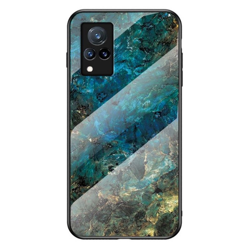 Coque Vivo V21 5G Marbre Océane dos en verre