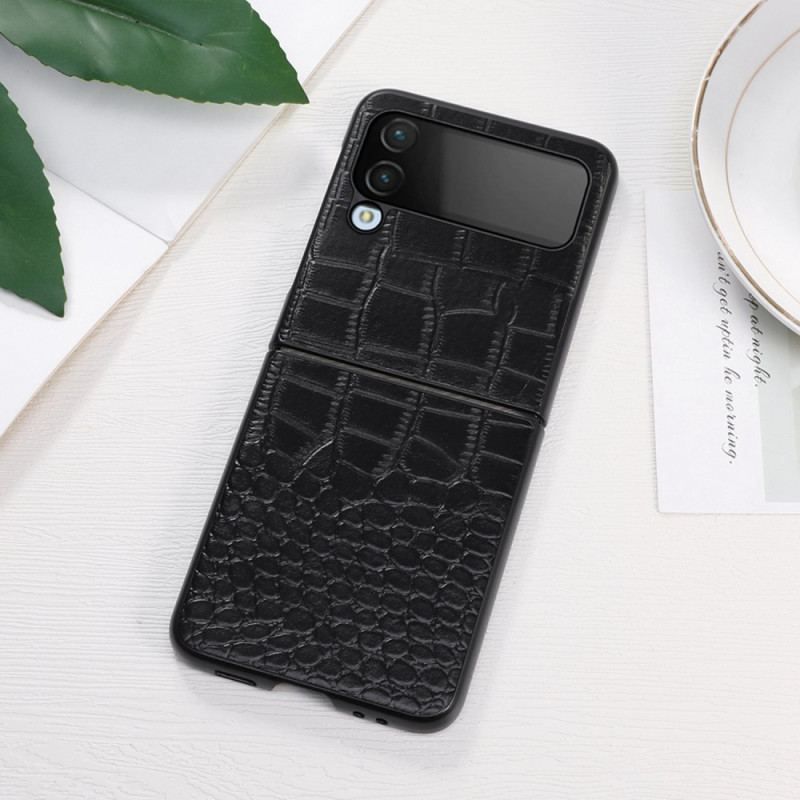 Coque Samsung Galaxy Z Flip 4 Cuir Véritable Effet Crocodile