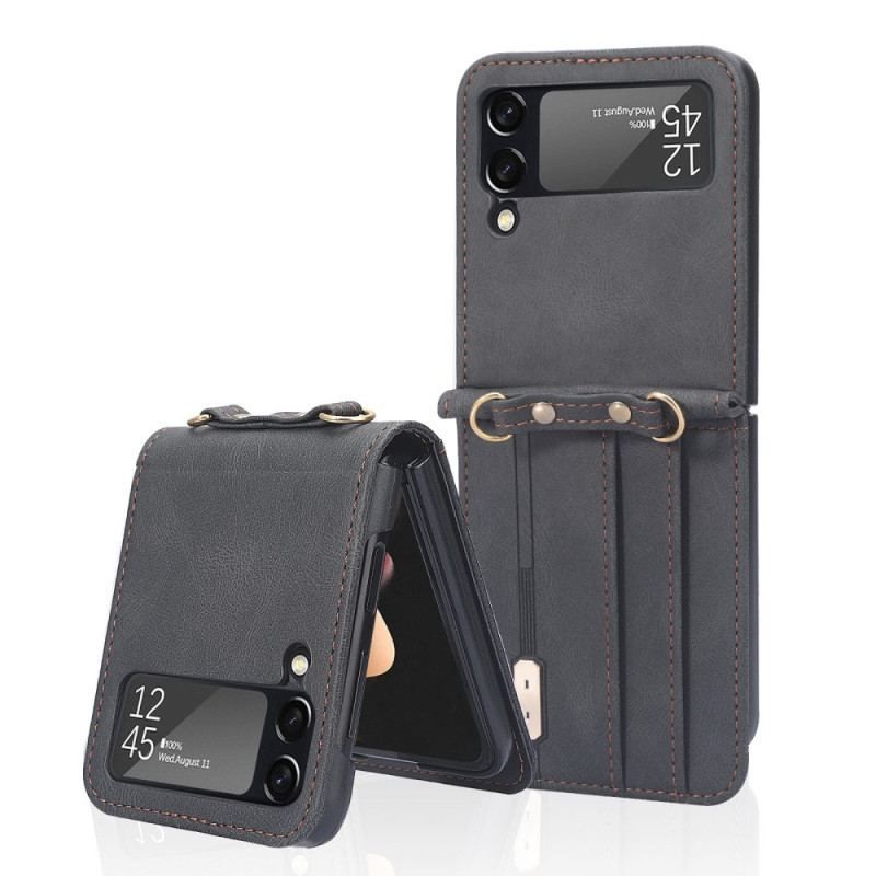 Coque Samsung Galaxy Z Flip 4 Effet Cuir Couture et bandoulière