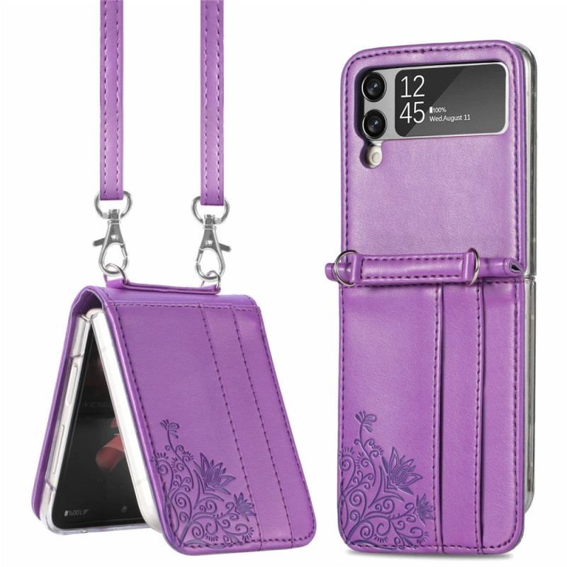 Coque Samsung Galaxy Z Flip 4 Fleurs à Bandoulière