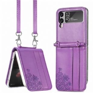 Coque Samsung Galaxy Z Flip 4 Fleurs à Bandoulière