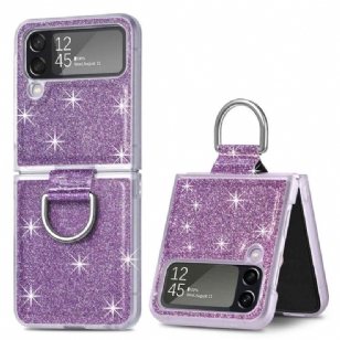 Coque Samsung Galaxy Z Flip 4 Paillettes et Anneau