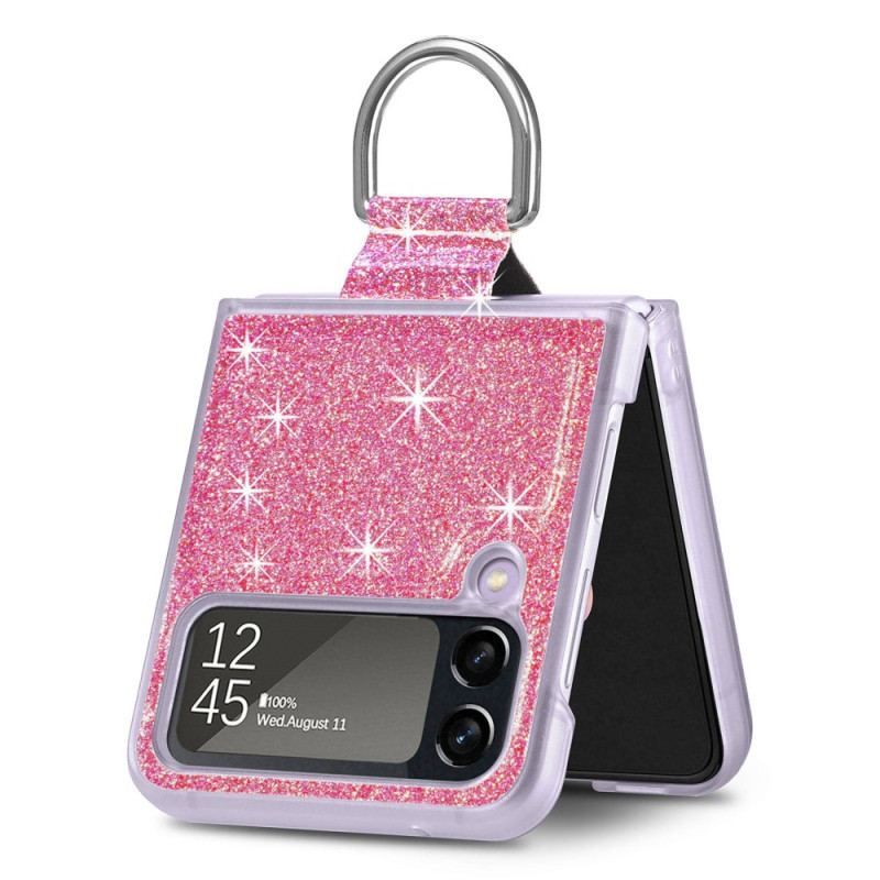 Coque Samsung Galaxy Z Flip 4 Paillettes et Anneau