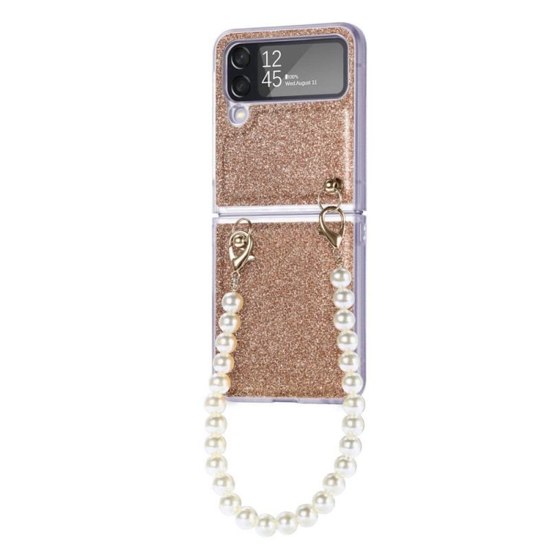 Coque Samsung Galaxy Z Flip 4 Paillettes Lanière en Perles