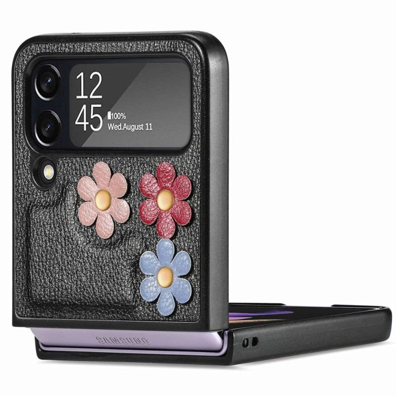 Coque Samsung Galaxy Z Flip 4 Simili Cuir Fleurs