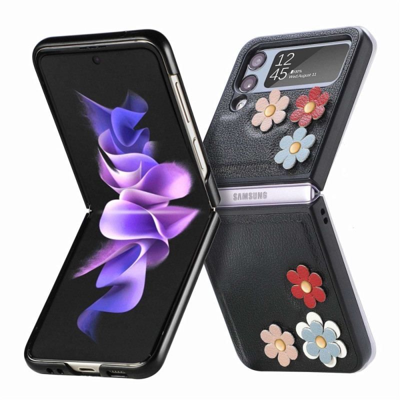 Coque Samsung Galaxy Z Flip 4 Simili Cuir Fleurs