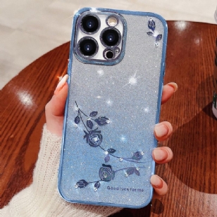 Coque iPhone 16 Pro Max, Coque avec Fleurs et Strass