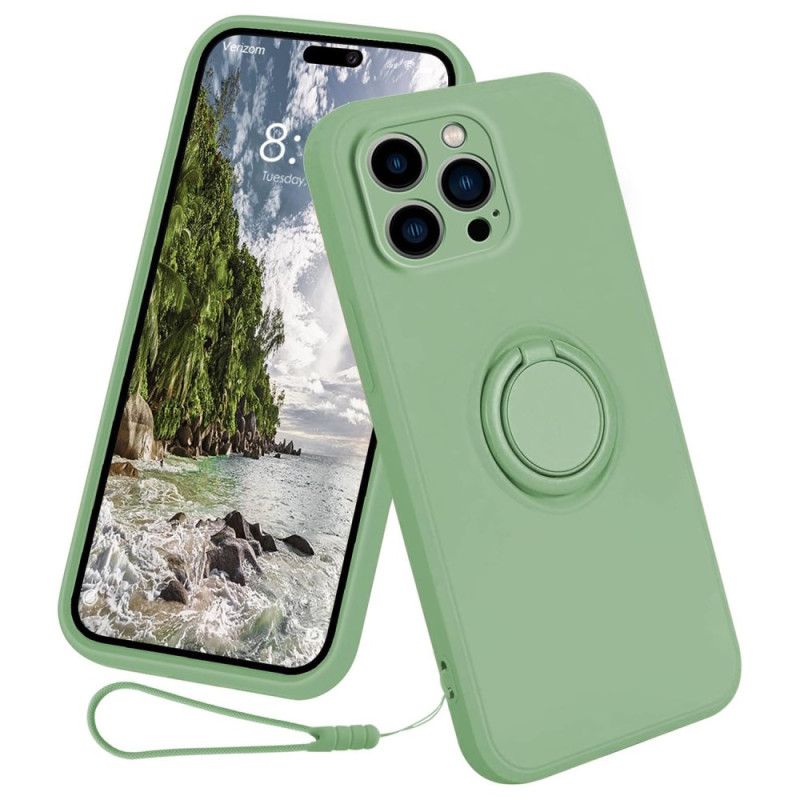 Coque iPhone 16 Pro Max Silicone Liquide Anneau-Support à Lanière