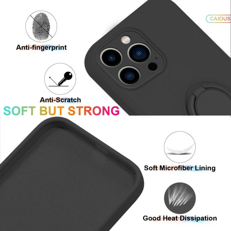 Coque iPhone 16 Pro Max Silicone Liquide Anneau-Support à Lanière