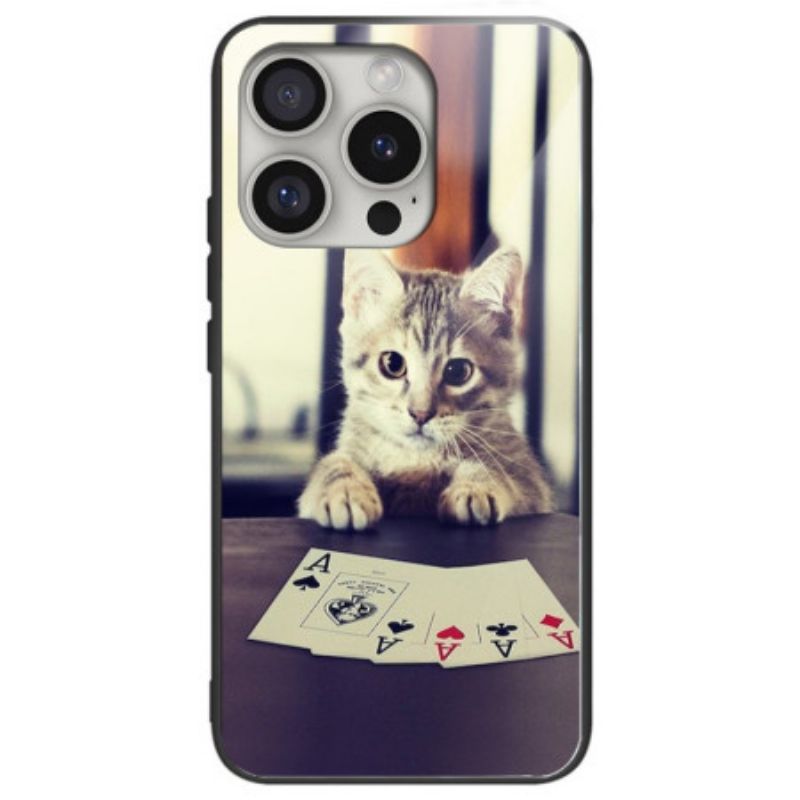 Coque iPhone 16 Pro Max Verre Trempé Chat Poker