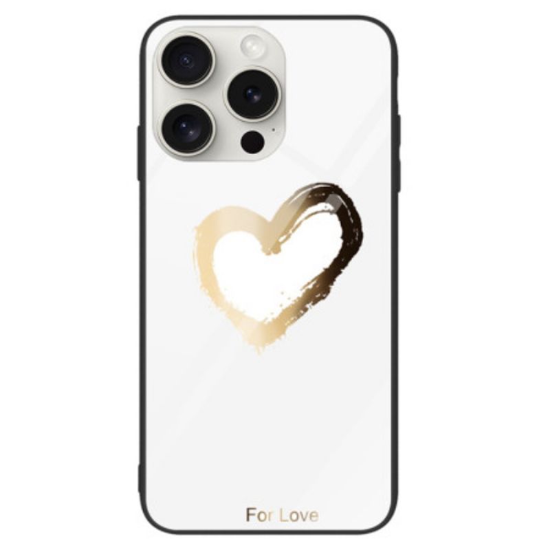 Coque iPhone 16 Pro Max Verre Trempé Coeur Doré sur Fond Blanc