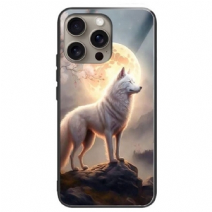 Coque iPhone 16 Pro Max Verre Trempé loup au Clair de lune