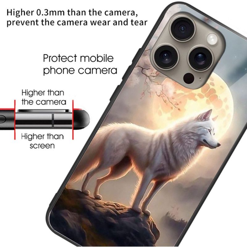 Coque iPhone 16 Pro Max Verre Trempé loup au Clair de lune