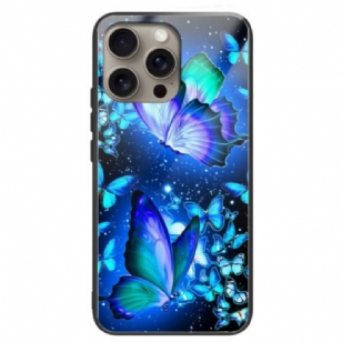 Coque iPhone 16 Pro Max Verre Trempé Papillons Bleus