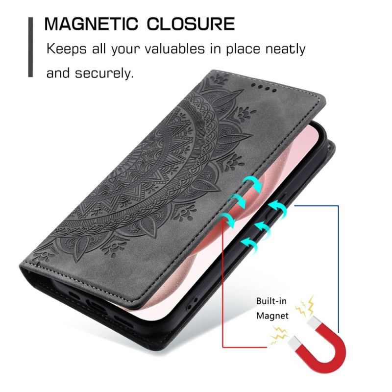 Flip Cover iPhone 16 Pro Max Effet Daim Mandala