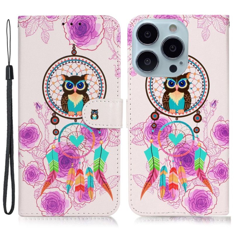 Housse iPhone 16 Pro Max Attrape-Rêves Hibou à Lanière