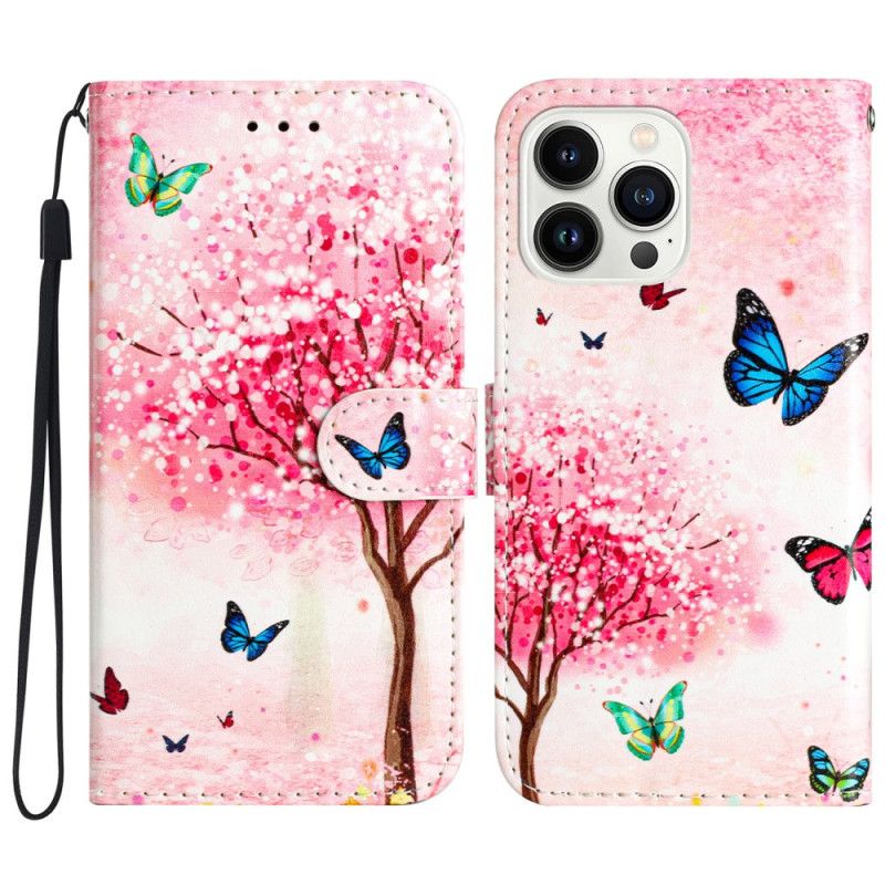 Housse iPhone 16 Pro Max Cerisier en Fleurs à Lanière