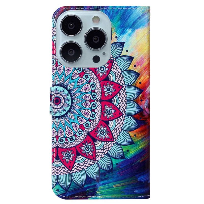 Housse iPhone 16 Pro Max Fleur de Mandala à Lanière