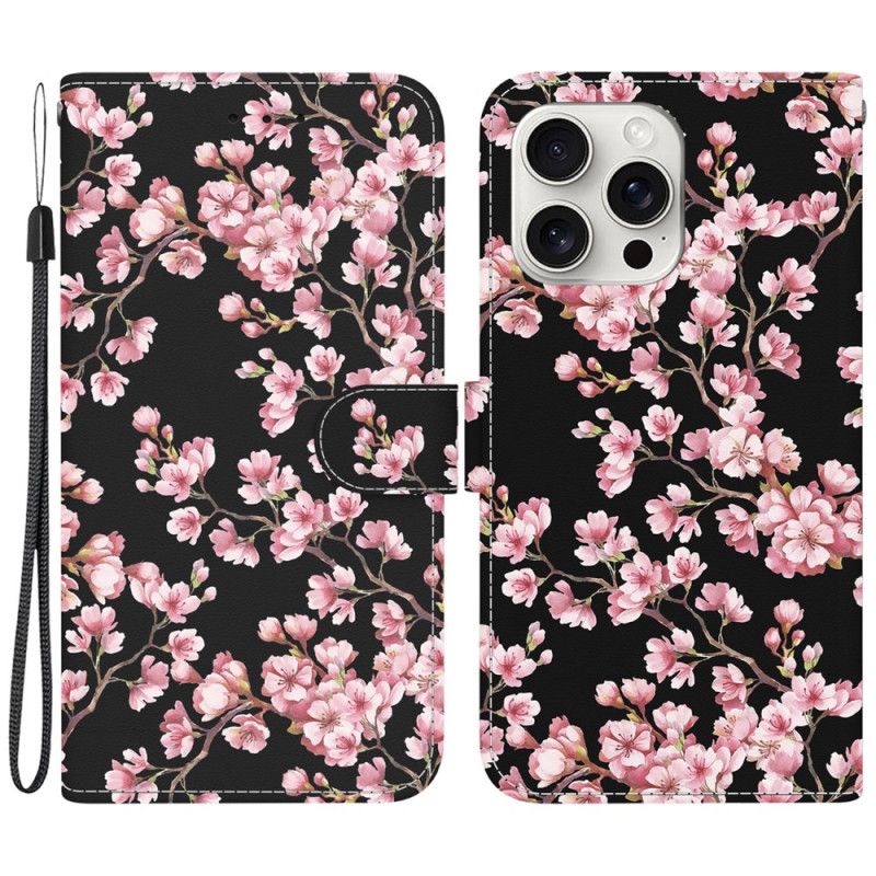 Housse iPhone 16 Pro Max Fleurs de Prunier à Lanière