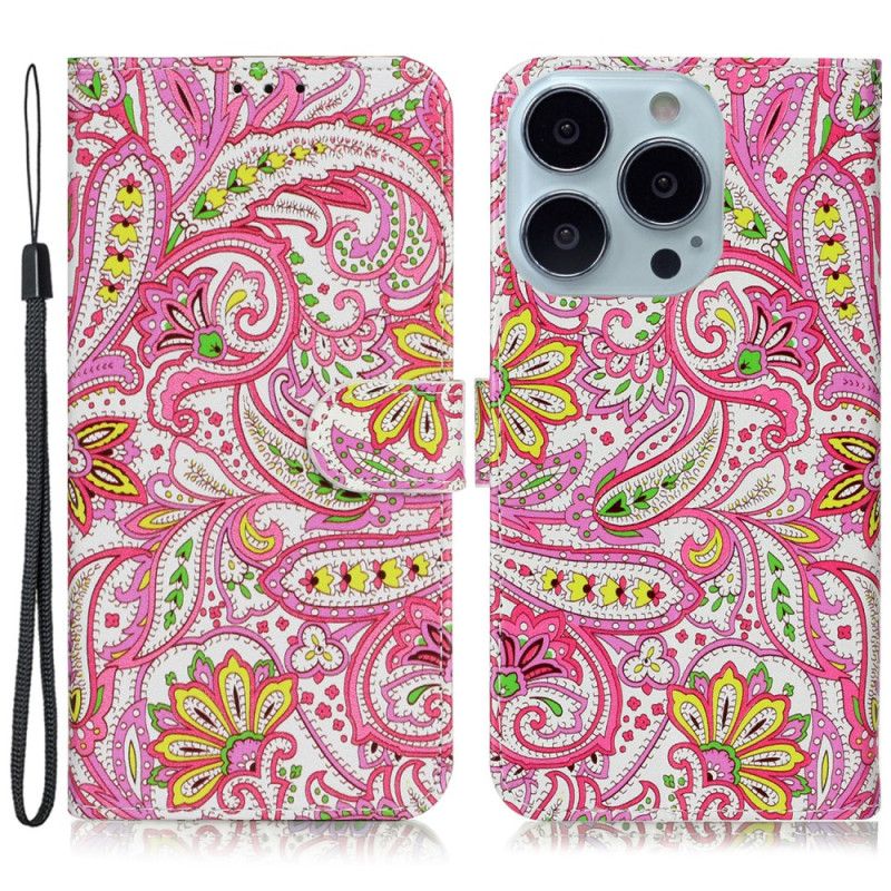 Housse iPhone 16 Pro Max Motif Floral Vibrant à Lanière