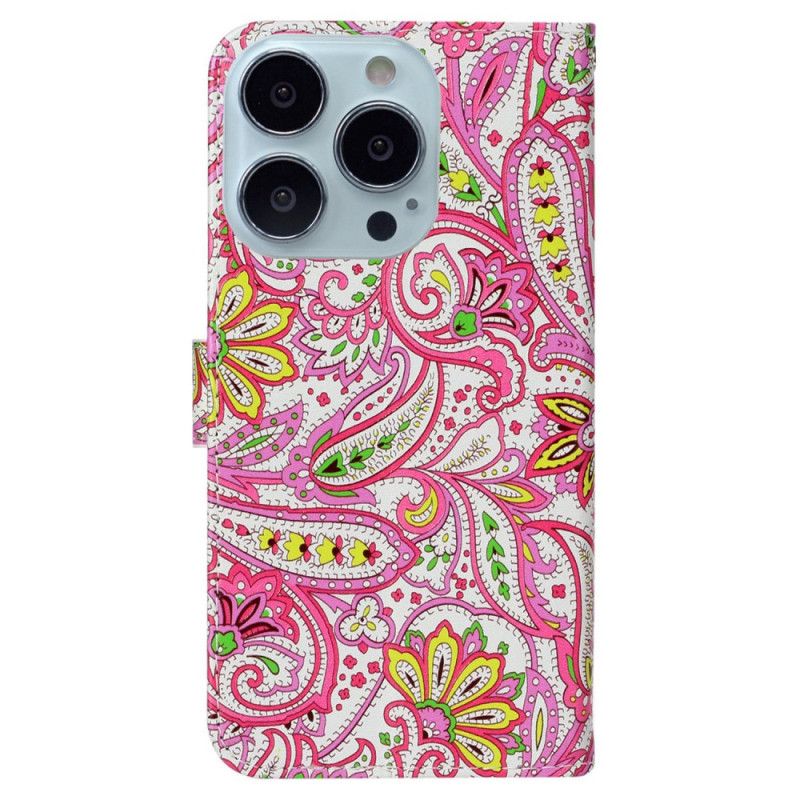 Housse iPhone 16 Pro Max Motif Floral Vibrant à Lanière