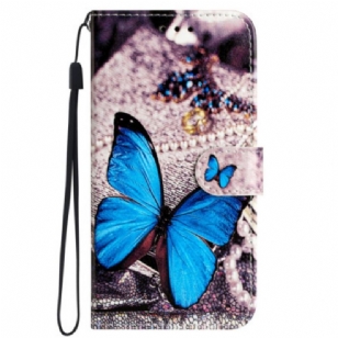 Housse iPhone 16 Pro Max Papillon Bleu à Lanière