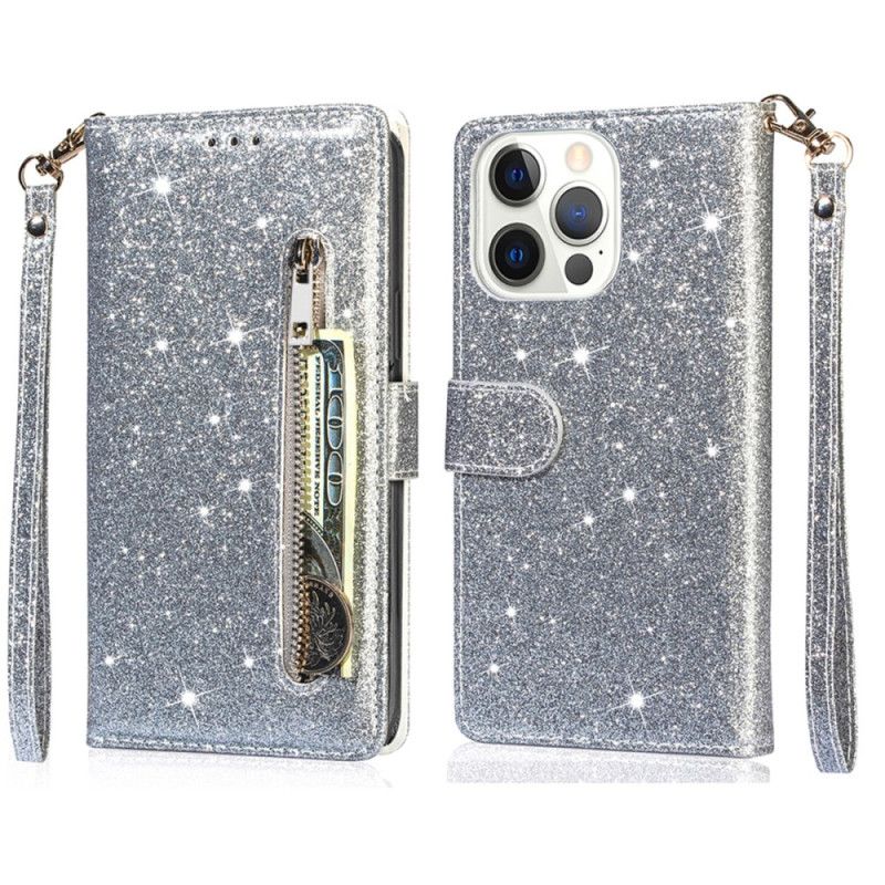 Housse iPhone 16 Pro Max Poche Zippée Paillettes