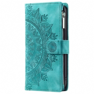 Housse iPhone 16 Pro Max Portefeuille Effet Daim Mandala