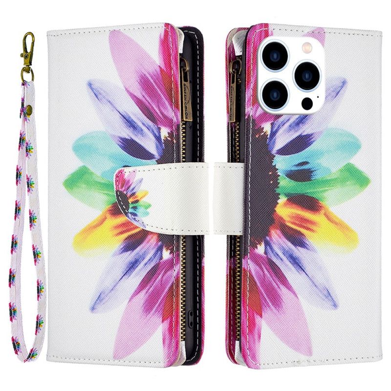 Housse iPhone 16 Pro Max Portefeuille Fleur à Lanière