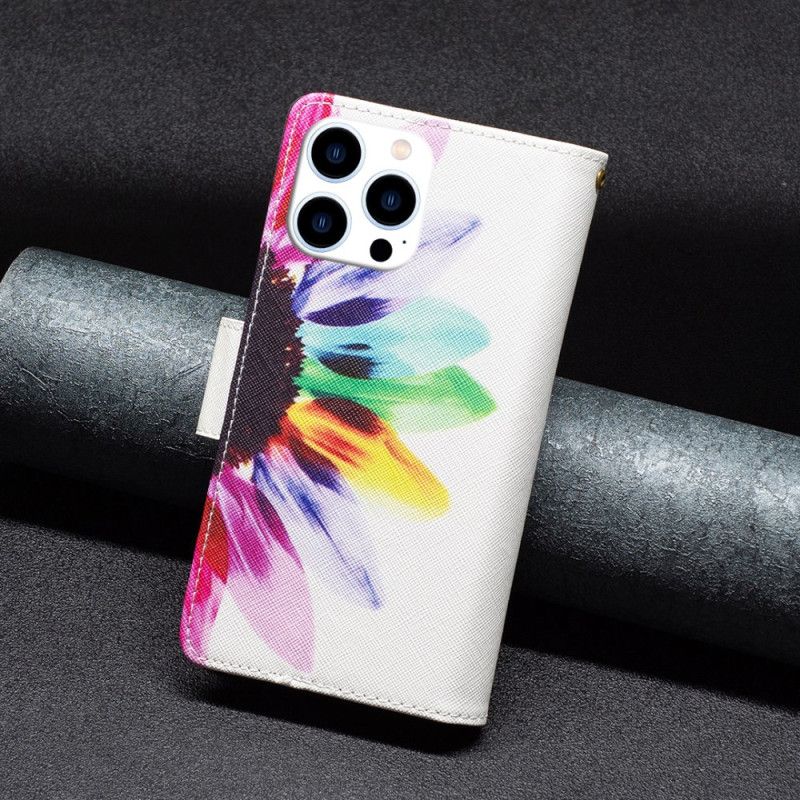 Housse iPhone 16 Pro Max Portefeuille Fleur à Lanière