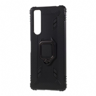 Coque Sony Xperia 1 II Aspect Carbone avec Anneau Support