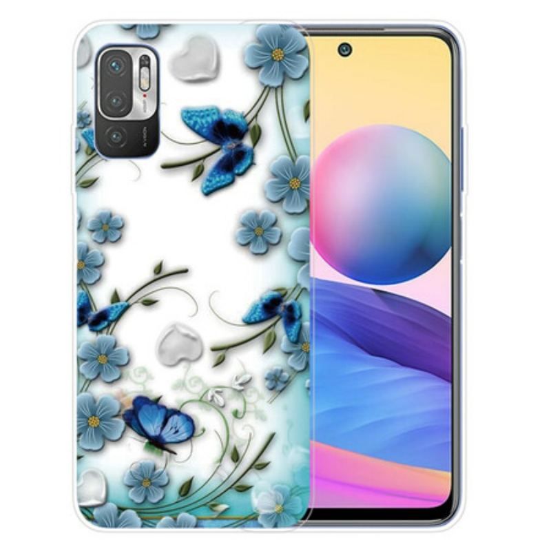 Coque Xiaomi Redmi Note 10 5G / Poco M3 Pro 5G Papillons et Fleurs Rétros