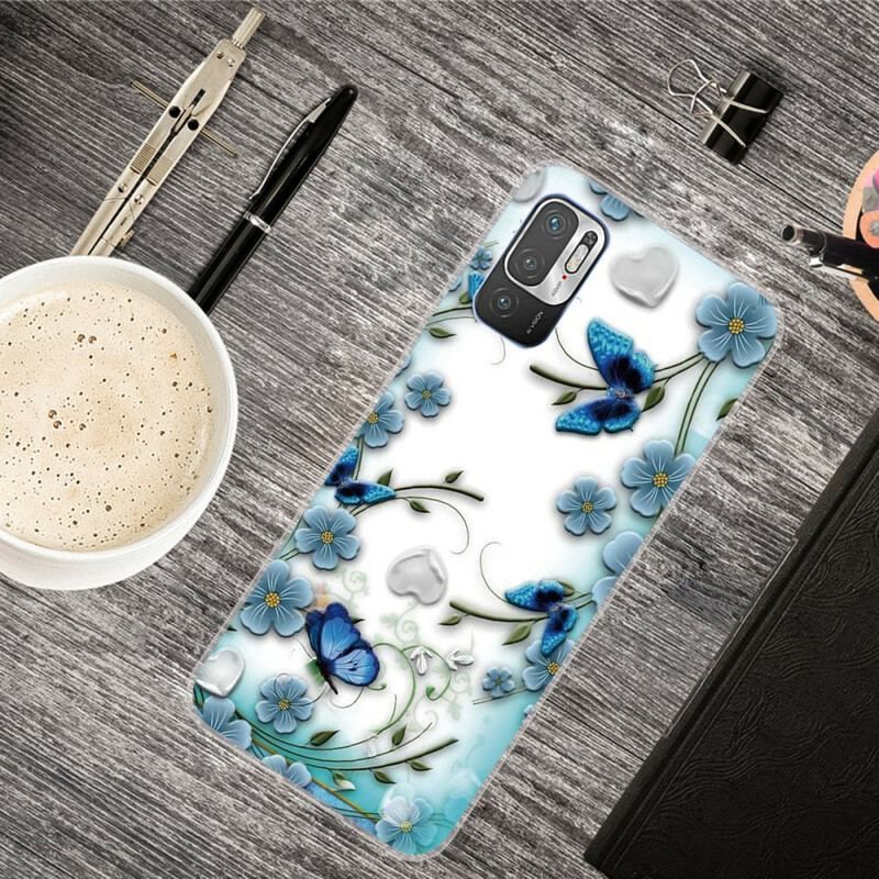 Coque Xiaomi Redmi Note 10 5G / Poco M3 Pro 5G Papillons et Fleurs Rétros