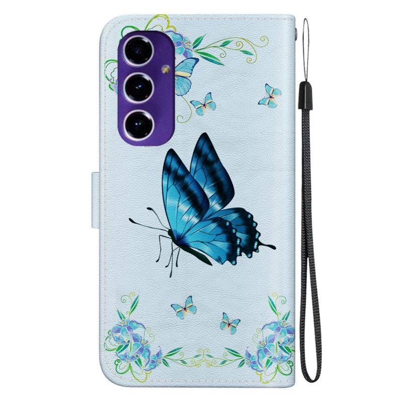 Housse Samsung Galaxy A16 4G / 5G Papillon Bleu et Fleurs