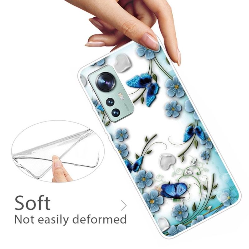 Coque Xiaomi 12 / 12X Papillons et fleurs bleus