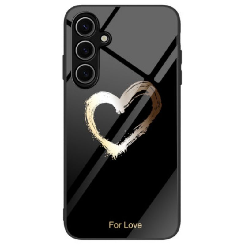 Coque Samsung Galaxy S24 FE Verre Trempé Coeur Doré sur Fond Noir