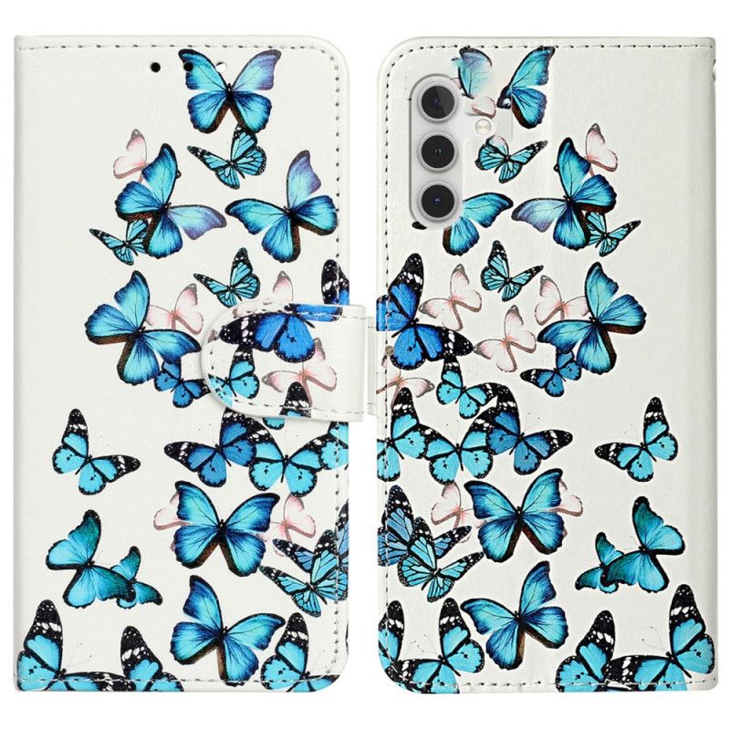 Housse Samsung Galaxy S24 FE Papillons Bleus en Vol