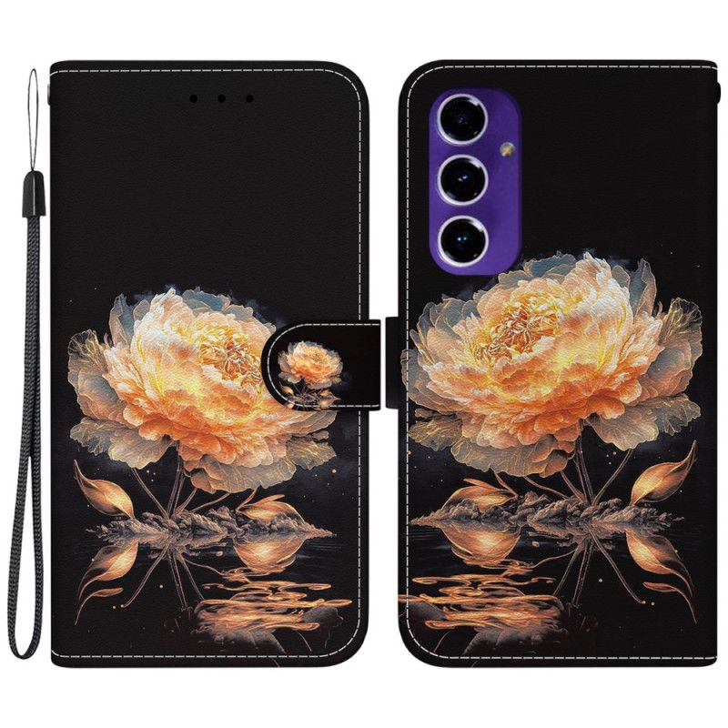 Housse Samsung Galaxy S24 FE Pivoine Dorée à Lanière