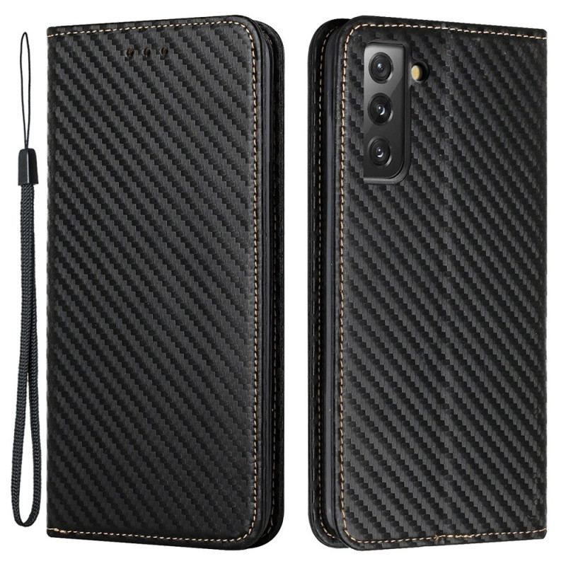 Flip Cover Samsung Galaxy S23 Plus 5G Style Fibre Carbone à Lanière