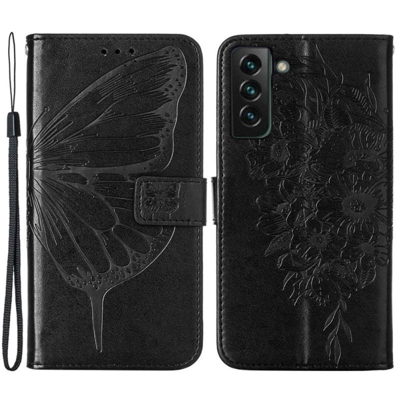 Housse Samsung Galaxy S23 Plus 5G Papillon Baroque à Lanière