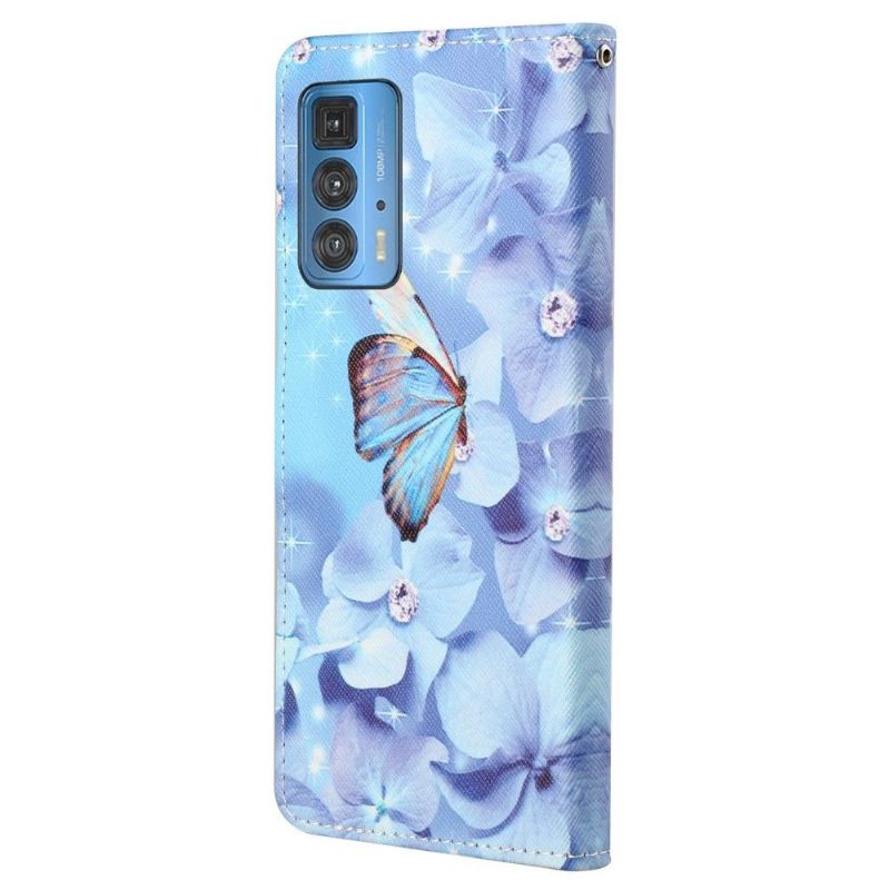 Housse Motorola Edge 20 Pro Papillon et fleurs bleues