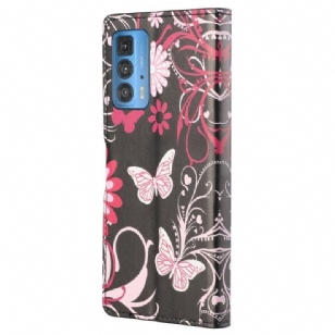 Housse Motorola Edge 20 Pro Papillons et fleurs