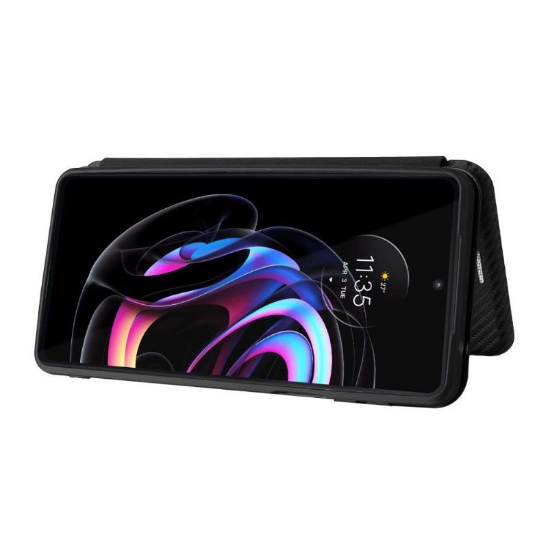 Housse Motorola Edge 20 Pro simili cuir fibre de carbone