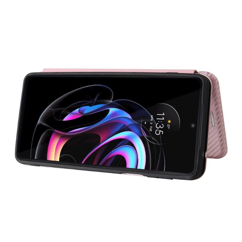 Housse Motorola Edge 20 Pro simili cuir fibre de carbone