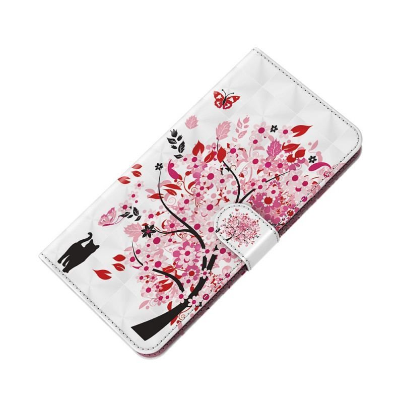 Housse Moto G71 5G Arbre Rose et Chat Noir