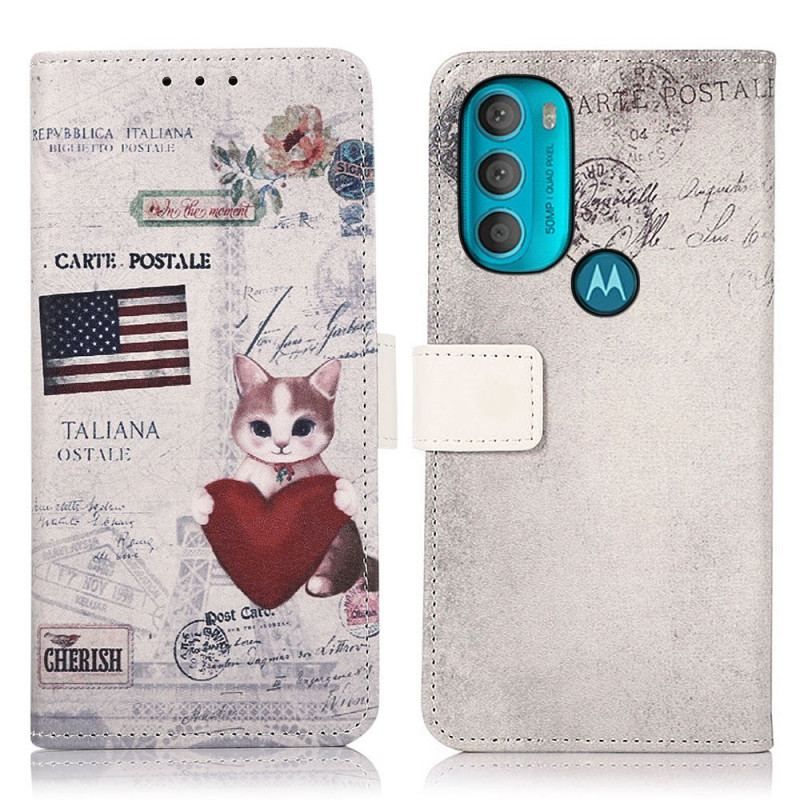 Housse Moto G71 5G Chat Voyageur